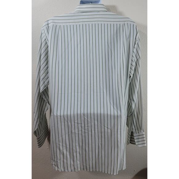 Van Heusen White Green Blue Striped Button Up Shirt 17 17.5 34 35 XL Lightweight - Picture 2 of 6
